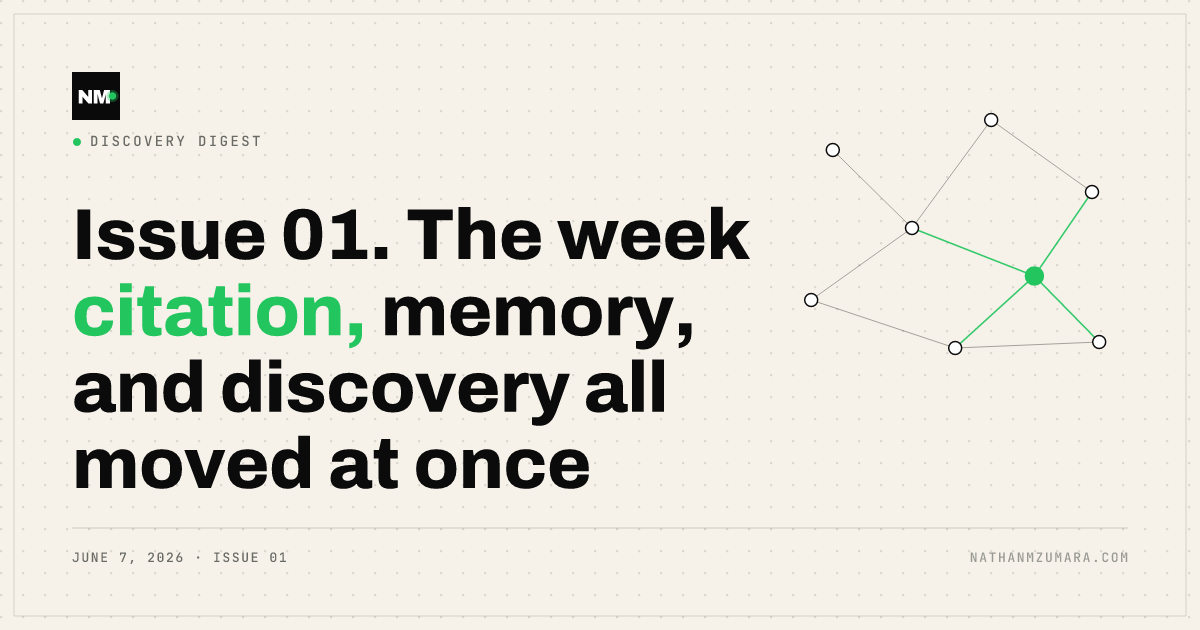 Issue 01. The week citation, memory, and discovery all moved at once